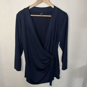 Lauren Ralph Lauren Black Label Wrap Shirt Blouse Womens Buckle Sz XL‎